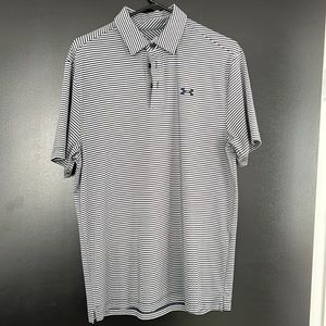 Under Armour Heat Gear Blue and Gray Stripped Golf Polo Size Medium
